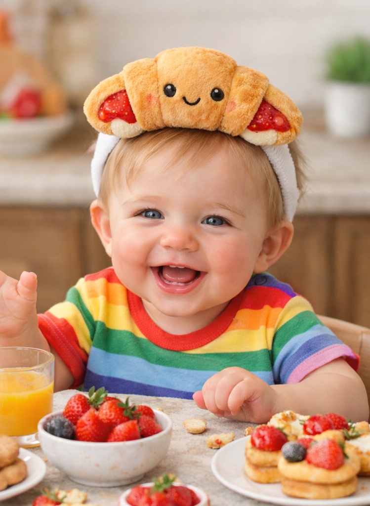 Plush Baby Headband with Croissant and Strawberry Topping – Soft and Fun Baby Accessory for Wholesale Distribution