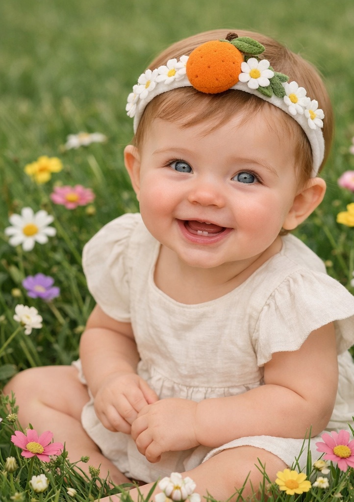 Orange Daisy Adjustable Baby Headband Floral Cotton Baby Hair Accessory