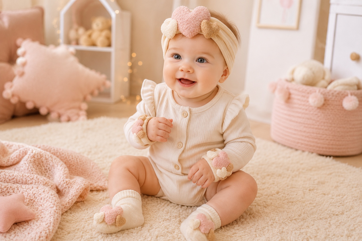 Wholesale Baby Doll Heart Headband, Socks & Wristband Gift Set for Baby Boutiques