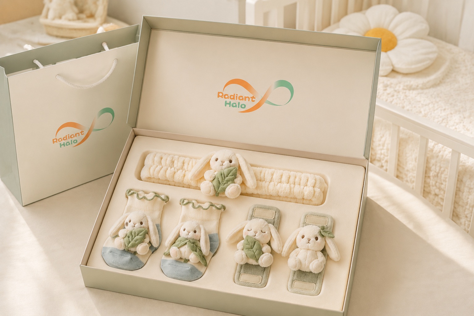 Wholesale Bunny Plush Doll Baby Headband, Socks & Wristband Gift Set – Custom Newborn Boutique Collection