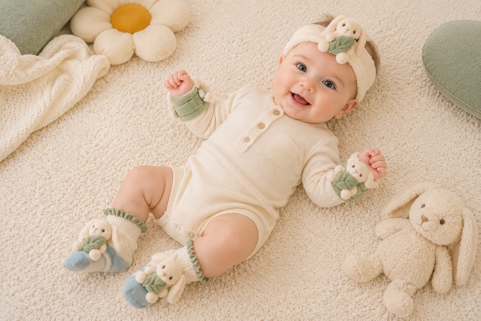 Wholesale Bunny Plush Doll Baby Headband, Socks & Wristband Gift Set – Custom Newborn Boutique Collection