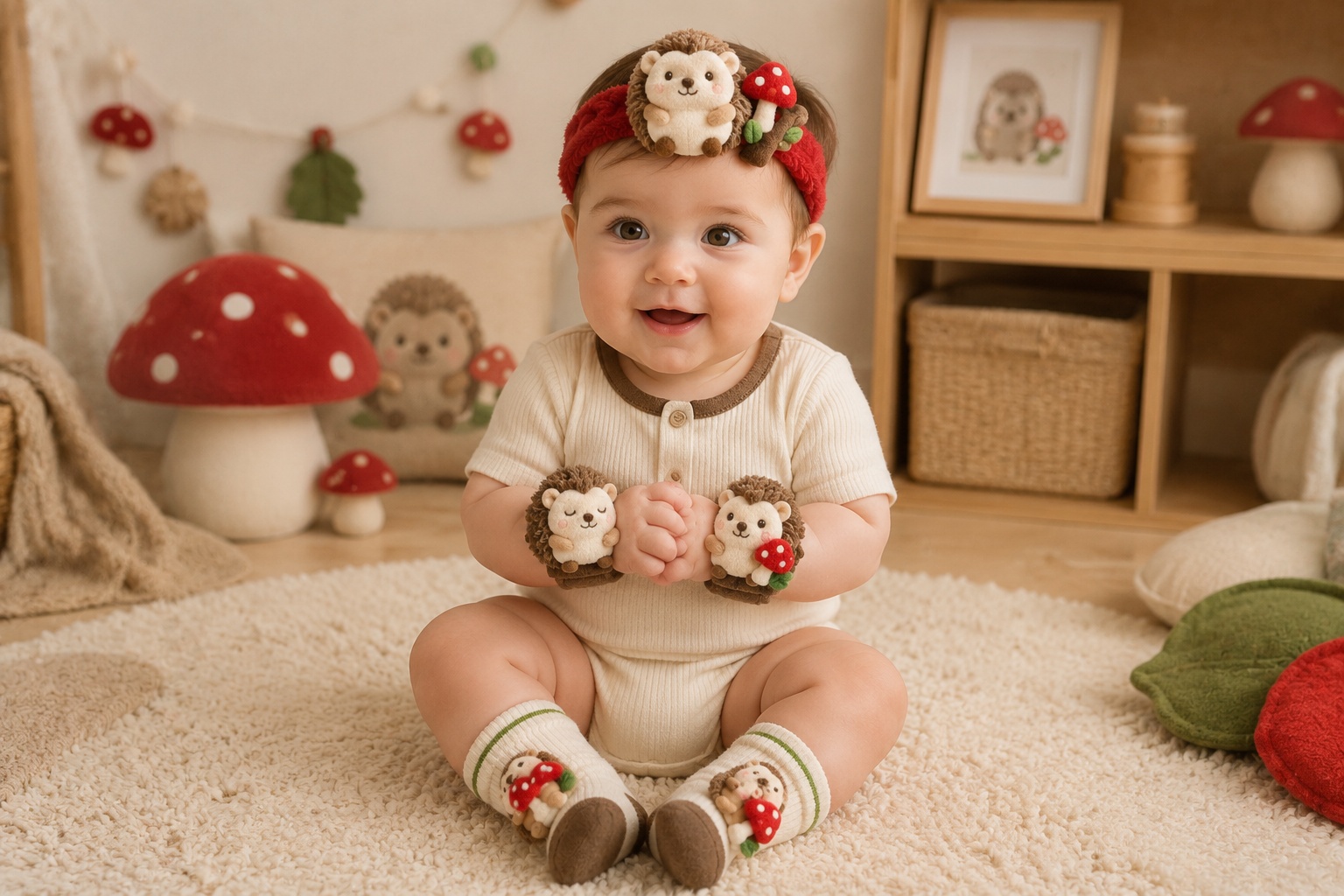 Wholesale Hedgehog Plush Doll Baby Headband, Socks & Wristband Gift Set – Custom Boutique Baby Accessory Set