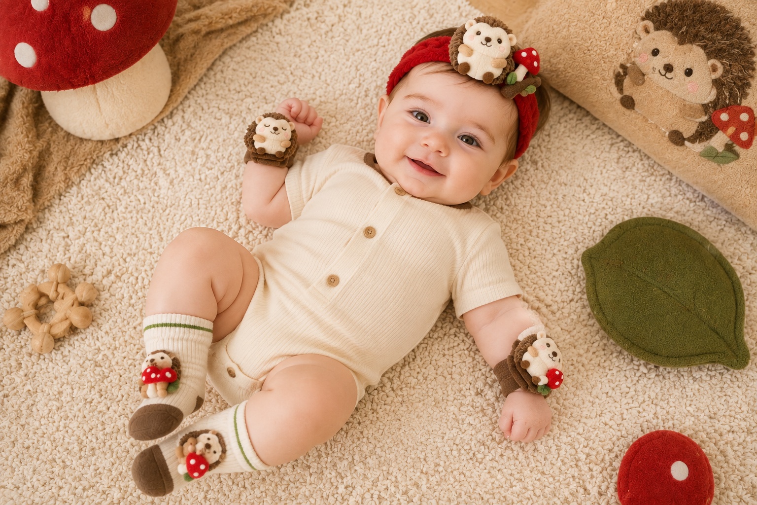 Wholesale Hedgehog Plush Doll Baby Headband, Socks & Wristband Gift Set – Custom Boutique Baby Accessory Set