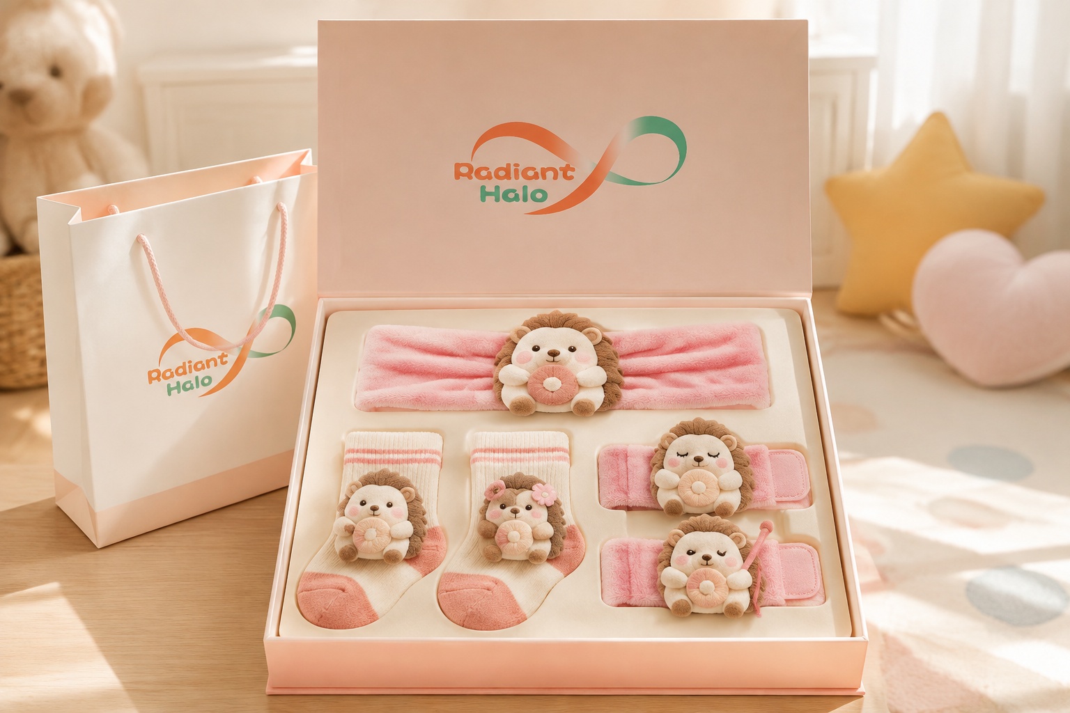 Wholesale Hedgehog Baby Headband, Socks & Wristband Gift Box Set for Boutiques