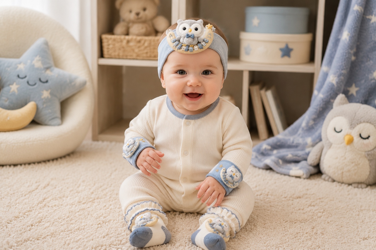 Wholesale Owl Baby Headband, Socks & Wristband Gift Box Set for Boutiques
