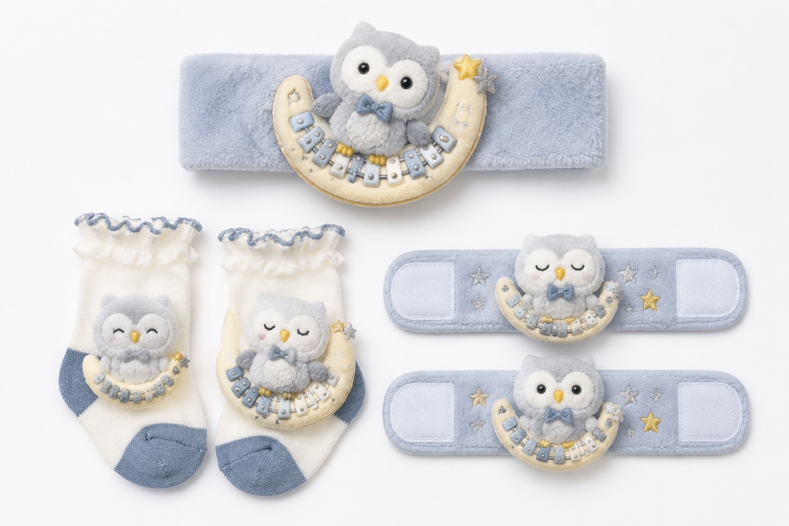 Wholesale Owl Baby Headband, Socks & Wristband Gift Box Set for Boutiques