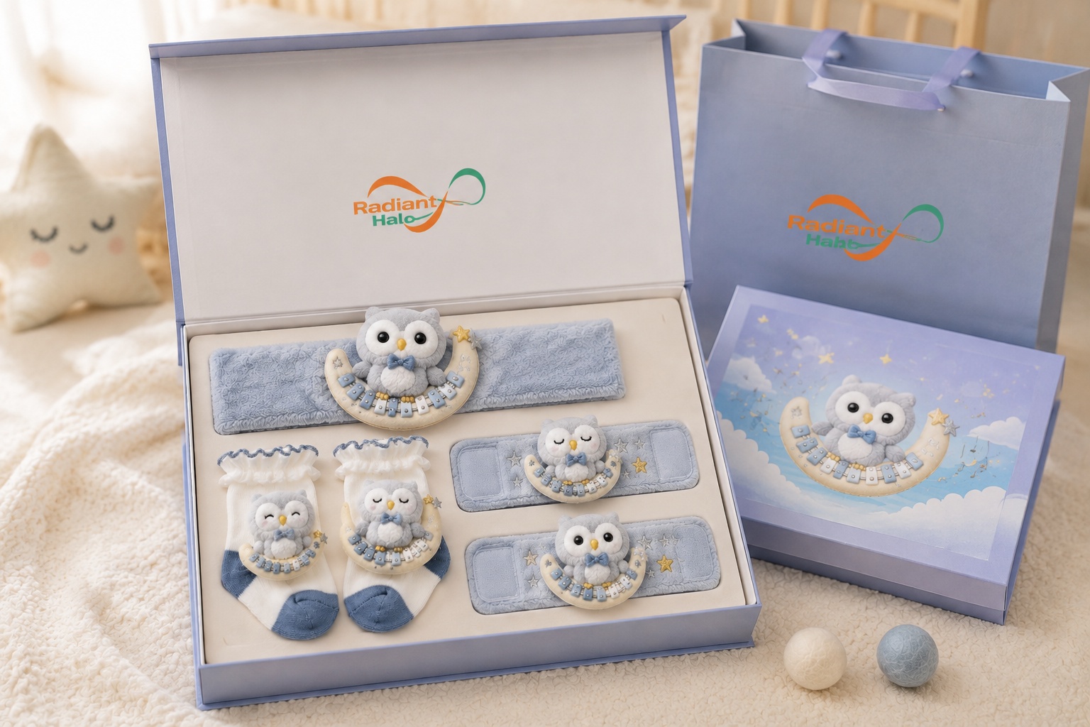 Wholesale Owl Baby Headband, Socks & Wristband Gift Box Set for Boutiques