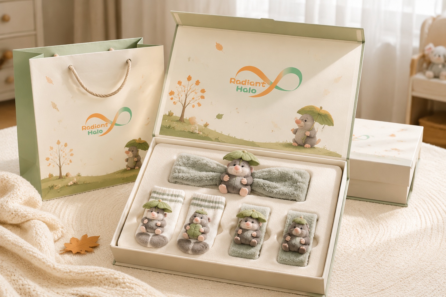 Wholesale Woodland Animal Baby Gift Set – Plush Headband, Wristbands & Socks for Boutique Retail