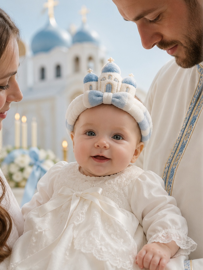 Grossiste OEM Bandeau de Baptême Bébé en Peluche Blanche avec Poupées Amovibles Croix Calice Bougies et Nœud