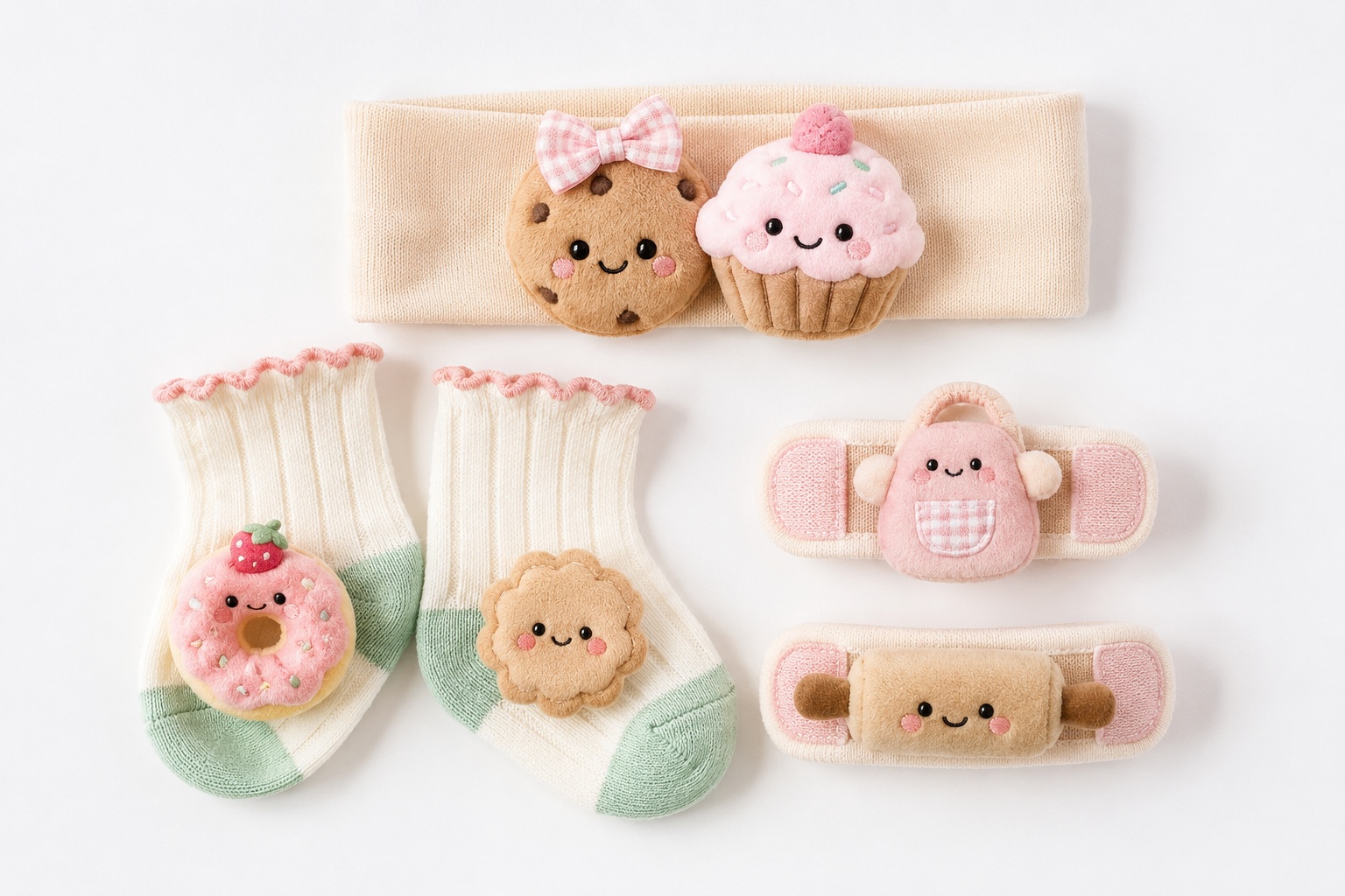 Factory Supply Baby Removable Plush Doll Headband, Socks & Wristband Gift Box Set for Boutiques