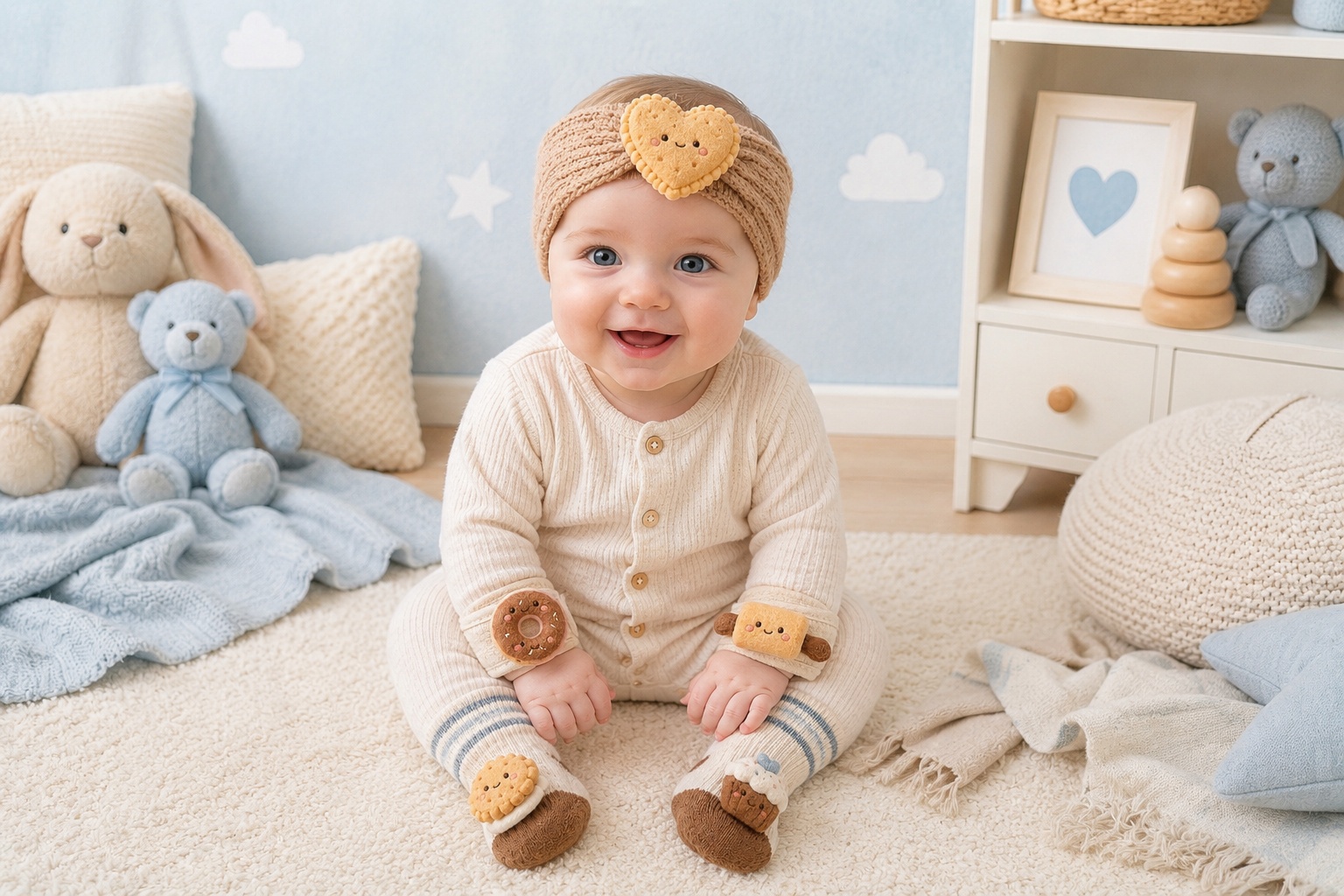 OEM Baby Dessert Plush Doll Headband Socks and Wristband Gift Set for Retail Chains