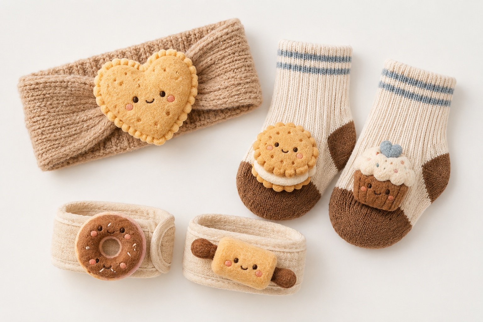 OEM Baby Dessert Plush Doll Headband Socks and Wristband Gift Set for Retail Chains