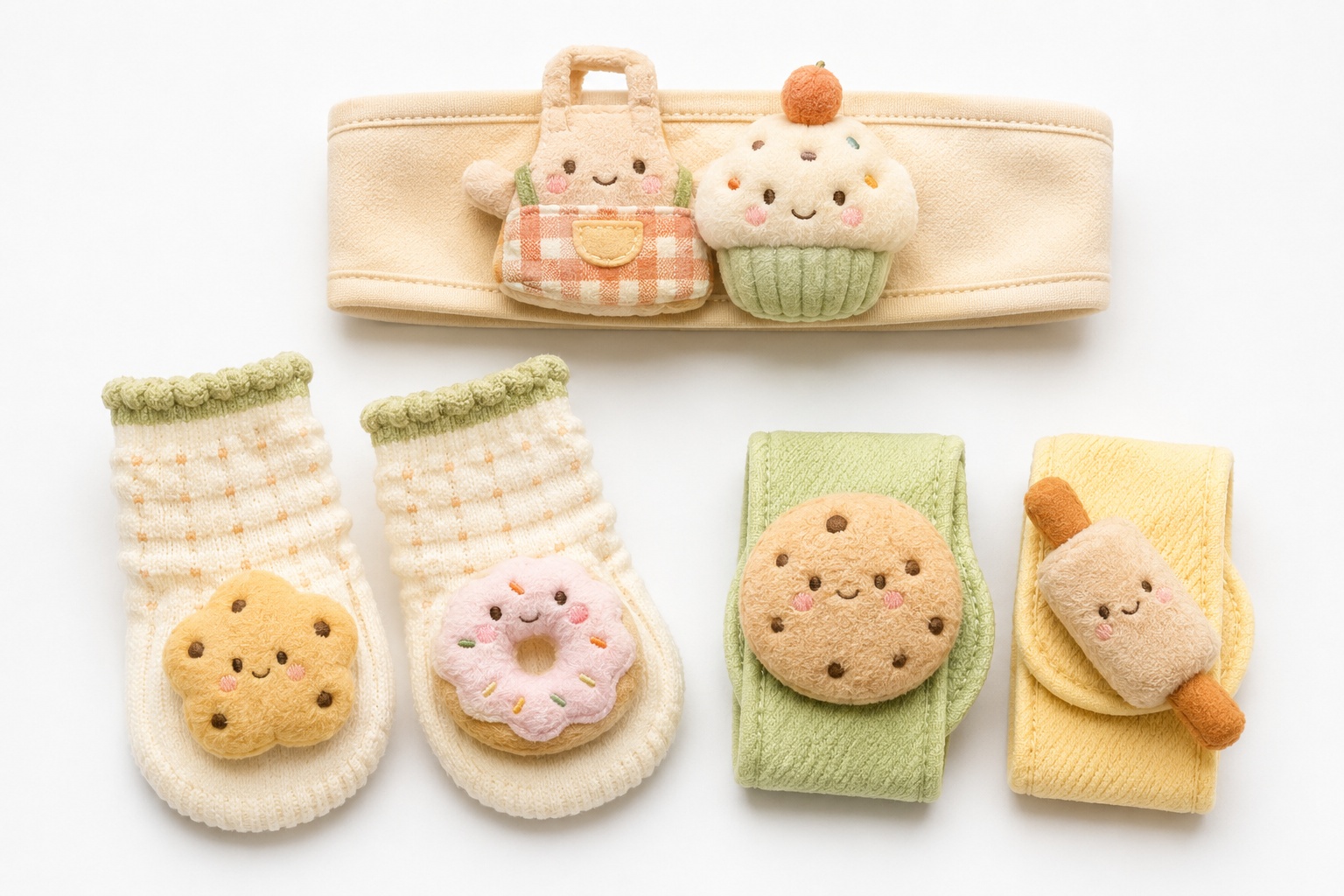 Wholesale Pastel Baby Plush Doll Headband Socks and Wristband Gift Set for Boutiques