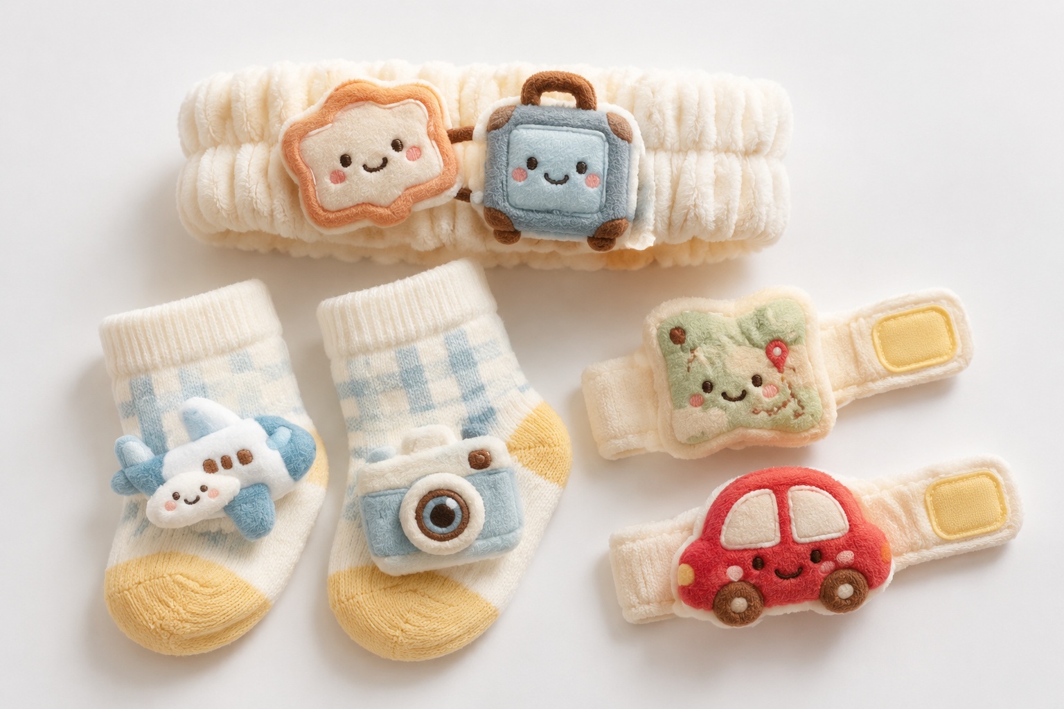 Wholesale Baby Travel Accessories Gift Set with Plush Headband, Airplane Socks, Camera Socks and Wristbands