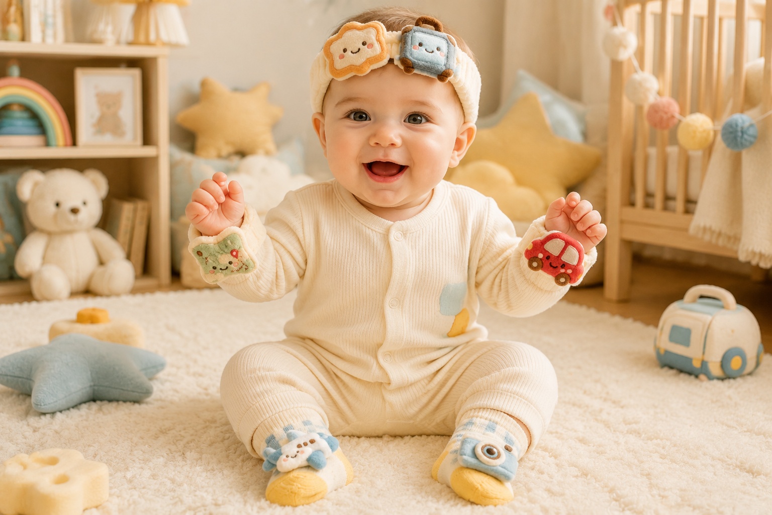 Wholesale Baby Travel Accessories Gift Set with Plush Headband, Airplane Socks, Camera Socks and Wristbands
