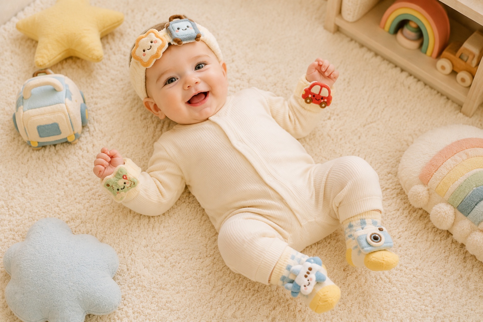 Wholesale Baby Travel Accessories Gift Set with Plush Headband, Airplane Socks, Camera Socks and Wristbands