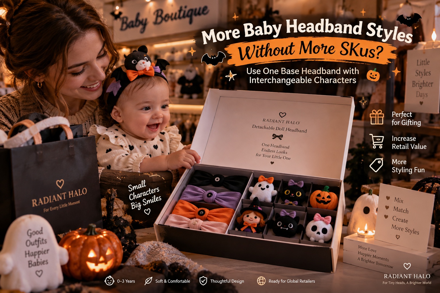 More Baby Headband Styles Without More SKUs? Use One Base Headband with Interchangeable Characters