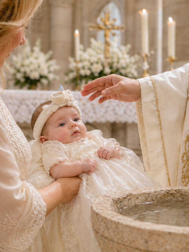 Mayorista Diadema Bautizo Bebé con Muñeco Desmontable y Flor 3D para Kits de Regalo de Iglesia
