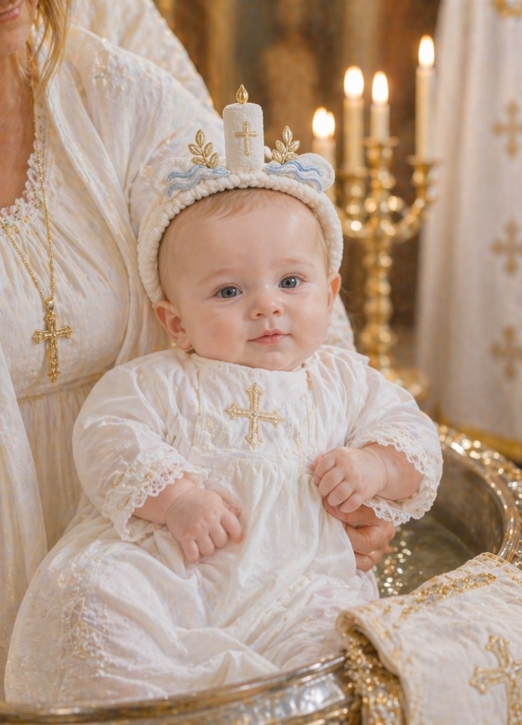 Headband de Baptême Bébé Amovible en Peluche avec Bougie, Croix & Vagues pour Grossistes et Cadeaux Boutique