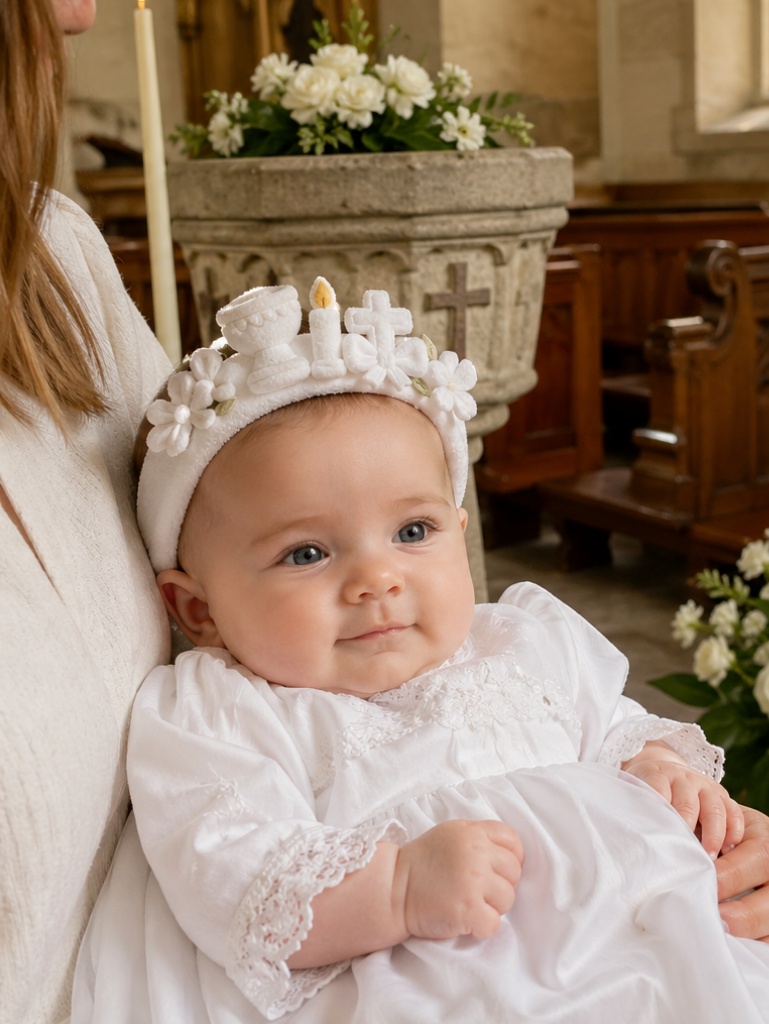 Wholesale OEM Blue Church Dome Baptism Plush Baby Headband with Detachable 3D Doll Decorations