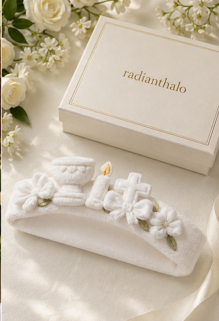 Wholesale OEM Blue Church Dome Baptism Plush Baby Headband with Detachable 3D Doll Decorations