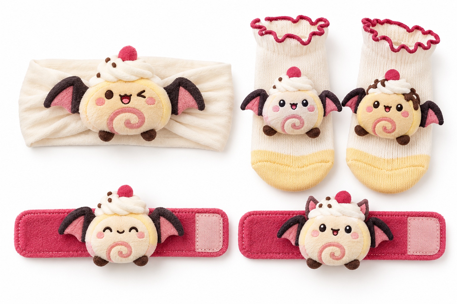 Wholesale Bat Cupcake Plush Baby Headband Gift Set with Socks & Wristbands | Boutique Newborn Gift Set