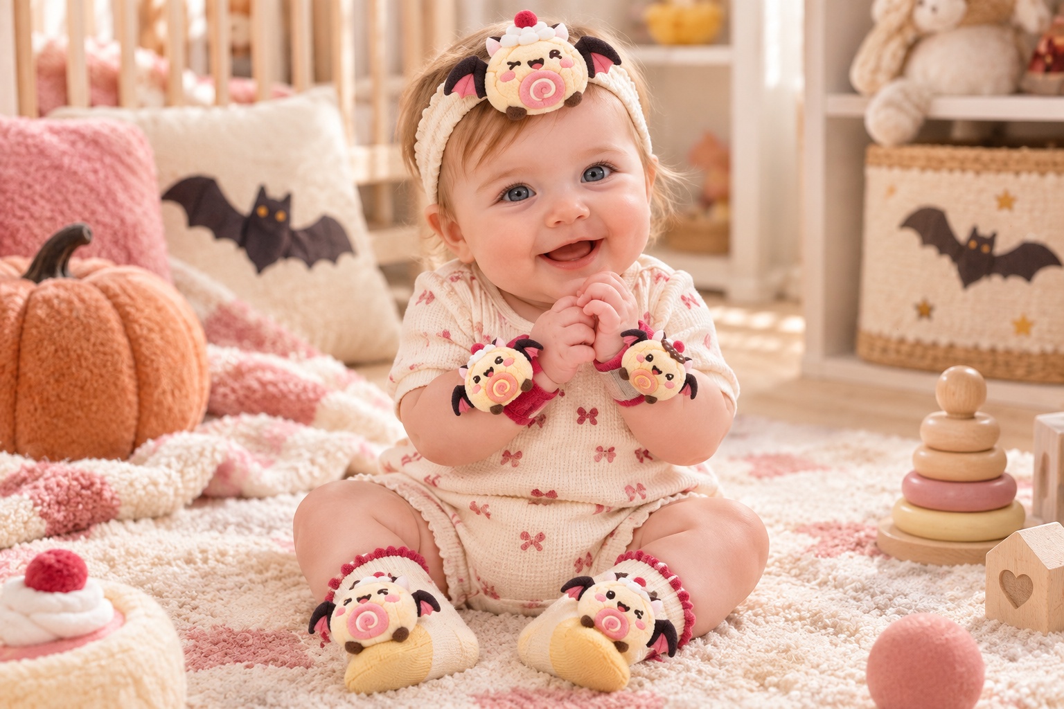 Wholesale Bat Cupcake Plush Baby Headband Gift Set with Socks & Wristbands | Boutique Newborn Gift Set