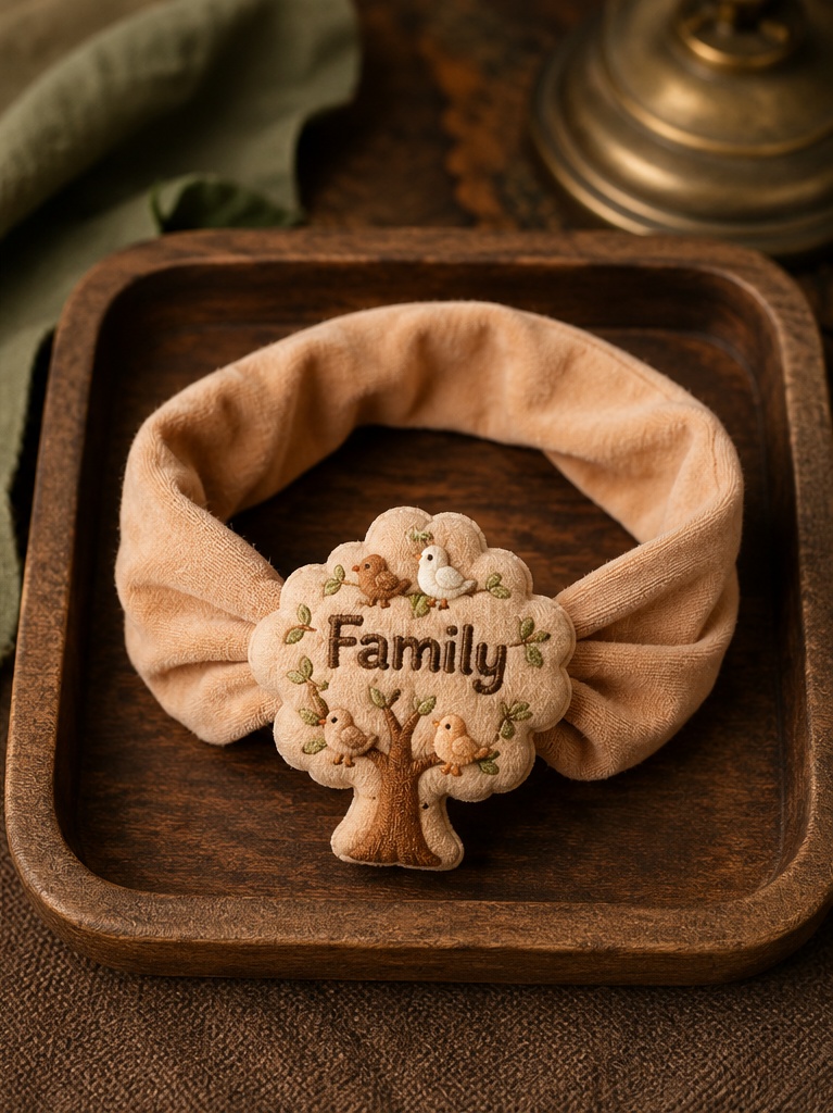 Bandeau bébé poupée en gros avec décoration amovible arbre familial et oiseaux