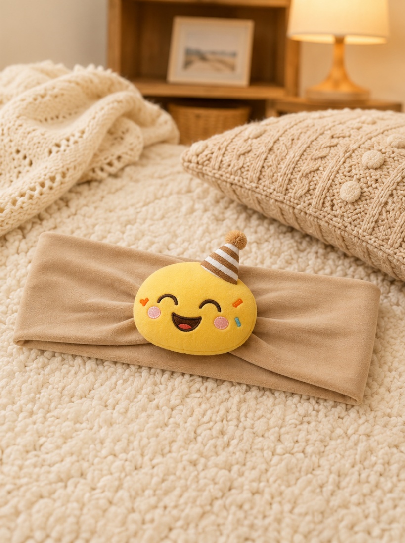 Velkoobchodní plyšová kojenecká čelenka s odnímatelnou párty emoji panenkou