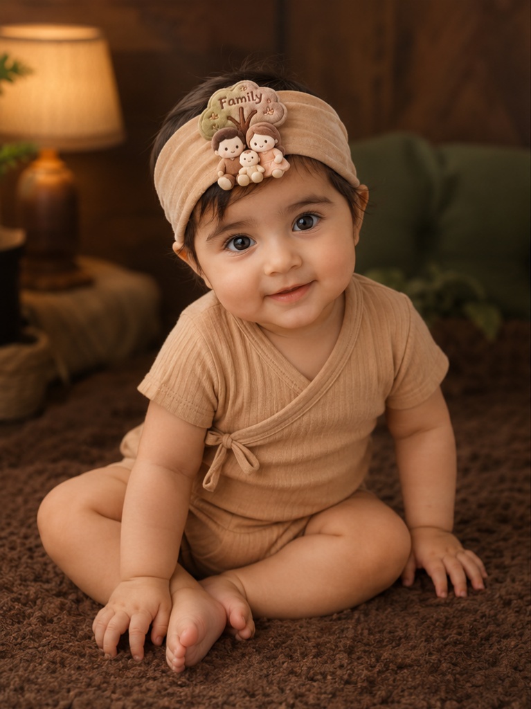 Bandeau Bébé Peluche Beige avec Décor Famille pour Acheteurs Grossistes