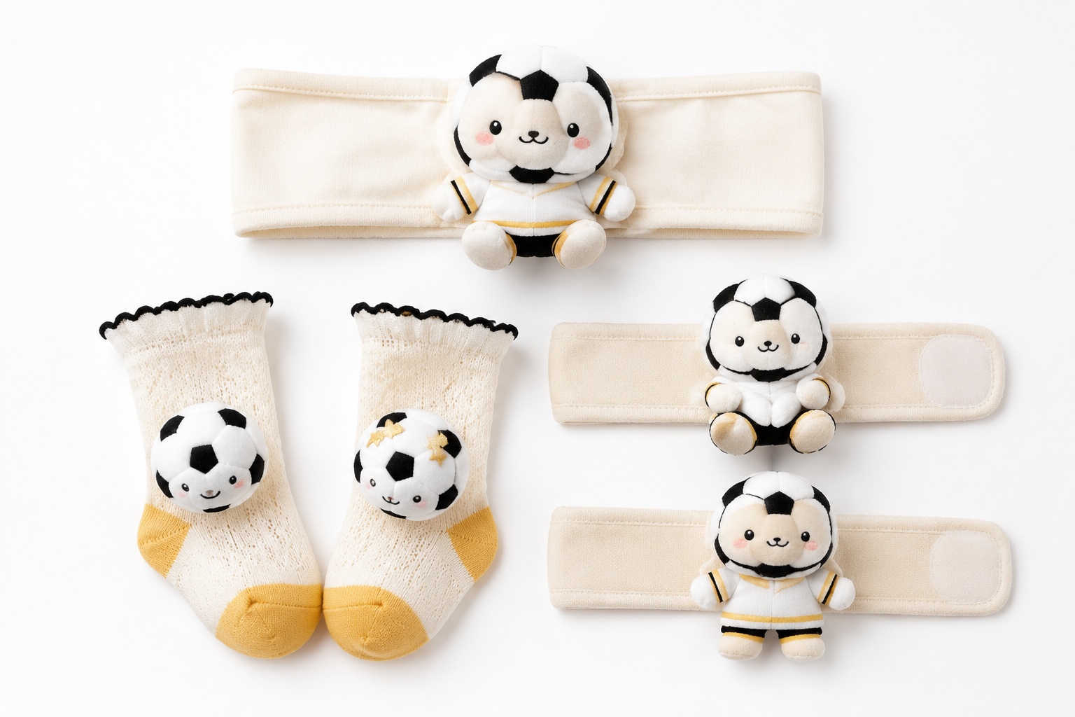 Wholesale Black Gold Soccer Baby Gift Set – Plush Football Headband, Socks & Wrist Rattles