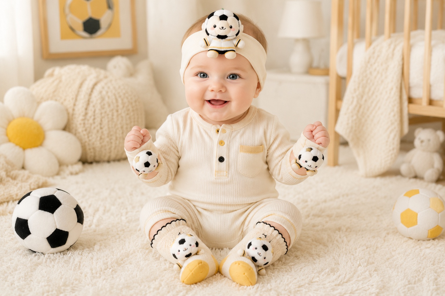 Wholesale Black Gold Soccer Baby Gift Set – Plush Football Headband, Socks & Wrist Rattles