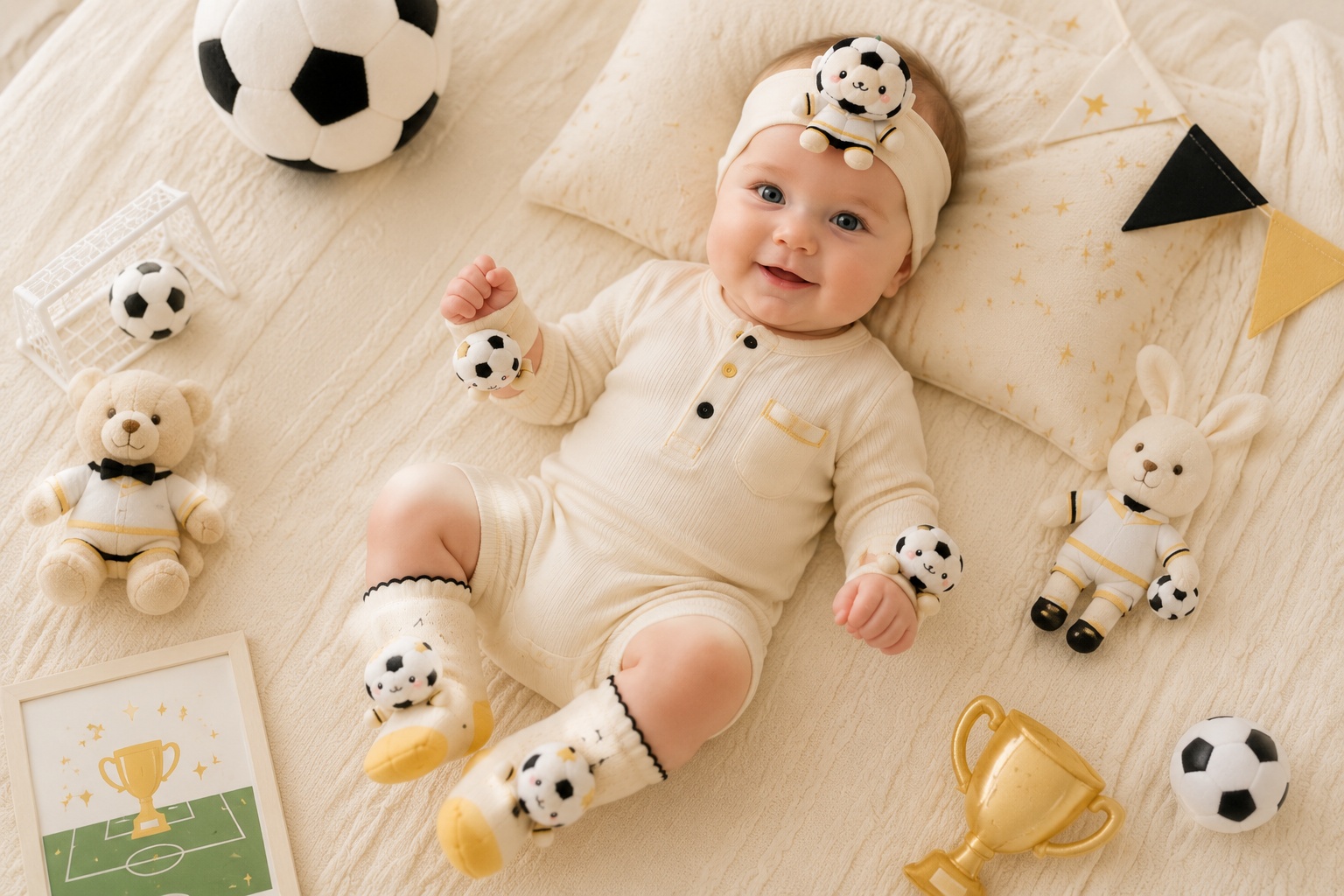 Wholesale Black Gold Soccer Baby Gift Set – Plush Football Headband, Socks & Wrist Rattles