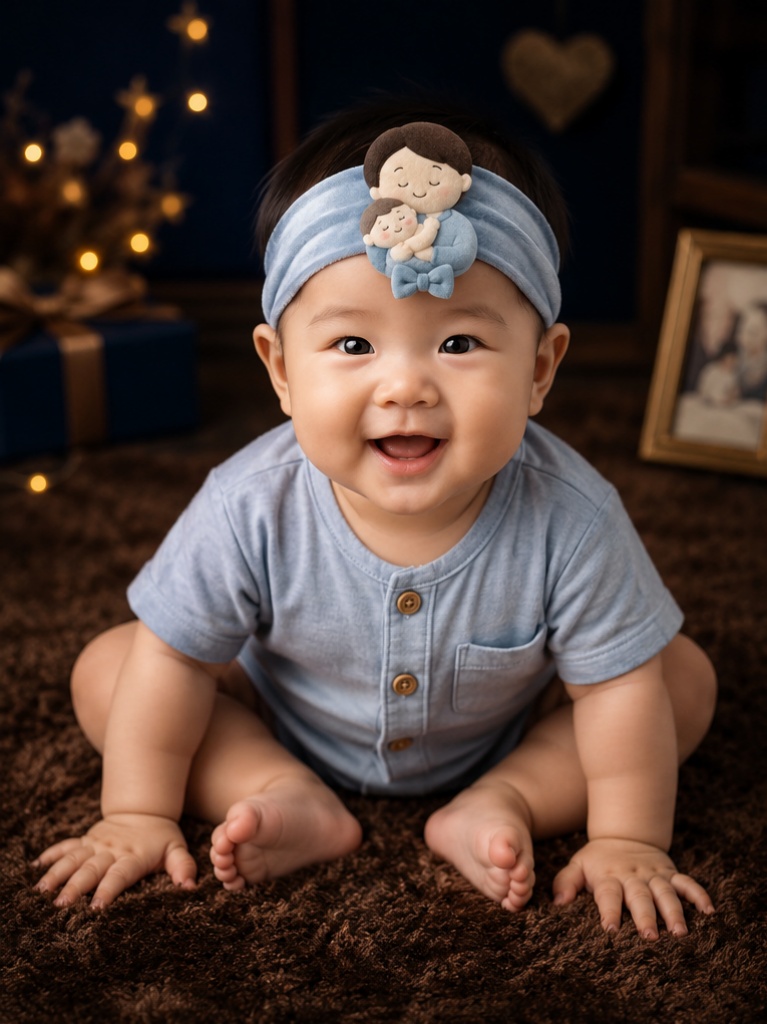 Bandeau bébé en peluche pour grossistes – design câlin père-enfant pour cadeaux boutique