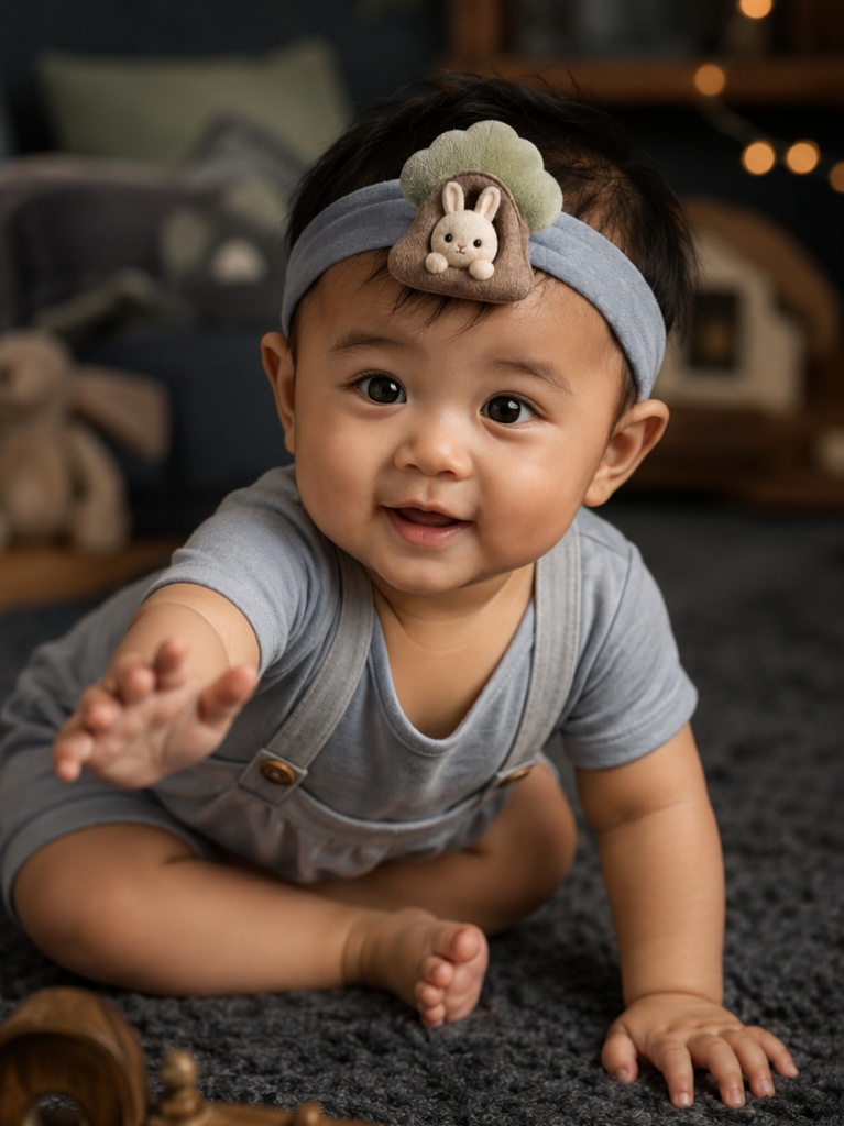 OEM Baby-Plüsch-Haarband Blau mit Häschen im Baumhaus für Fachhändler