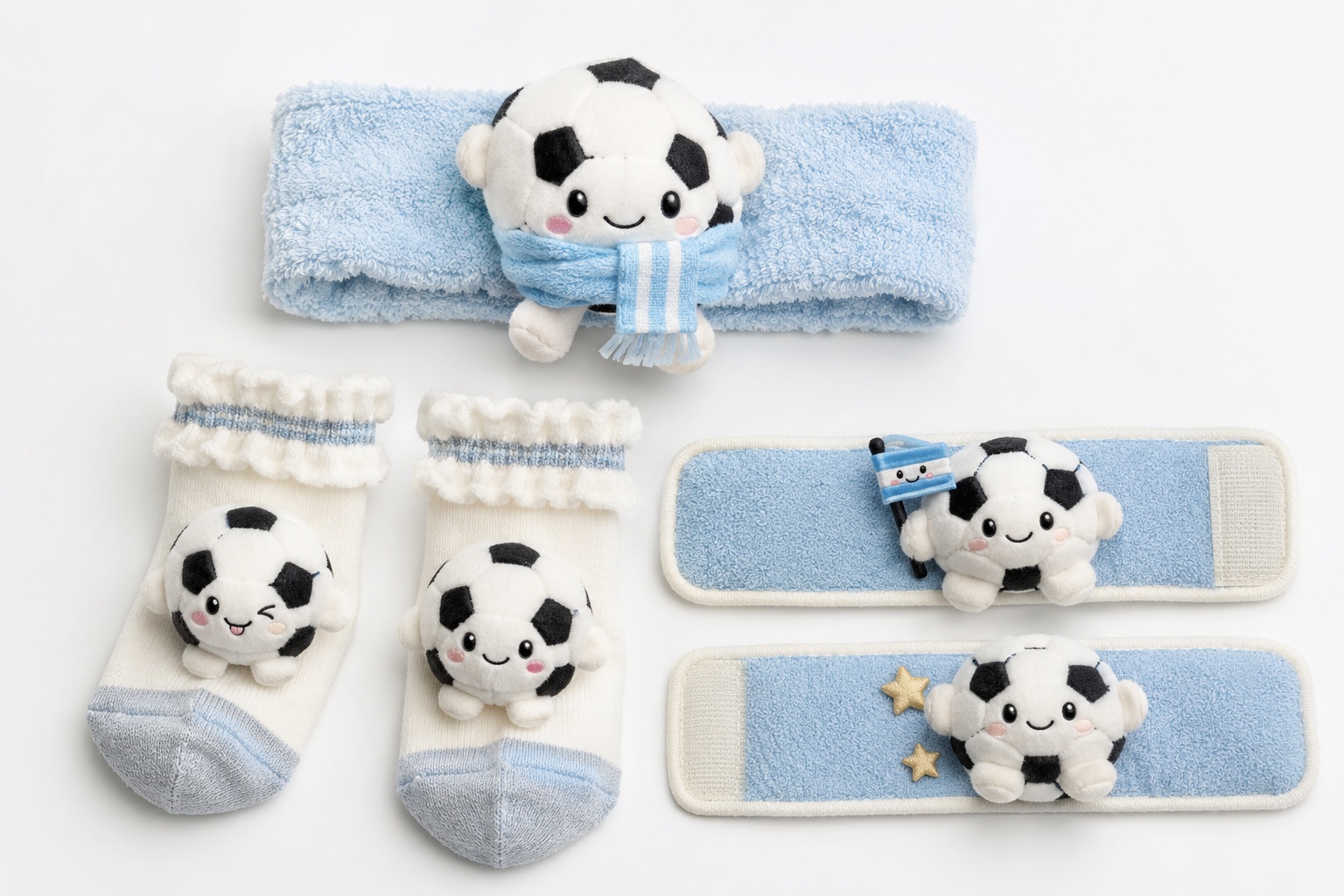 Bulk Blue Soccer Baby Gift Set with Plush Football Headband, Socks & Wrist Rattles for Boutique Gifts