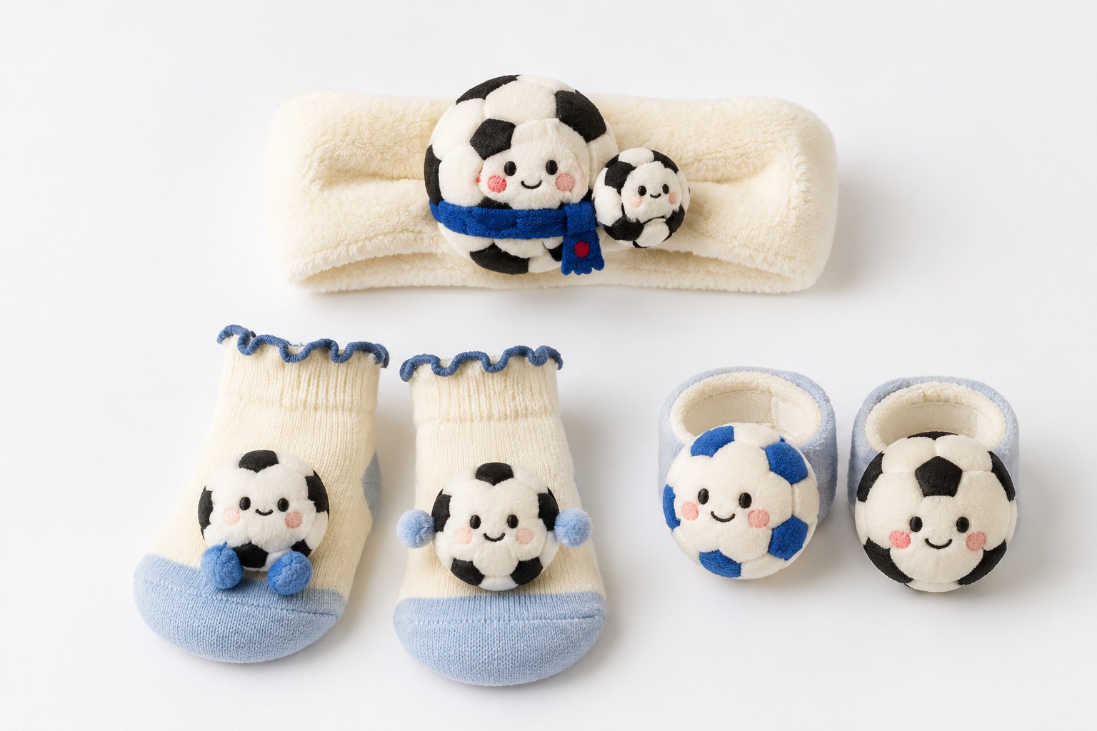 Wholesale Blue Soccer Baby Gift Set with Plush Headband, Socks and Wrist Rattles