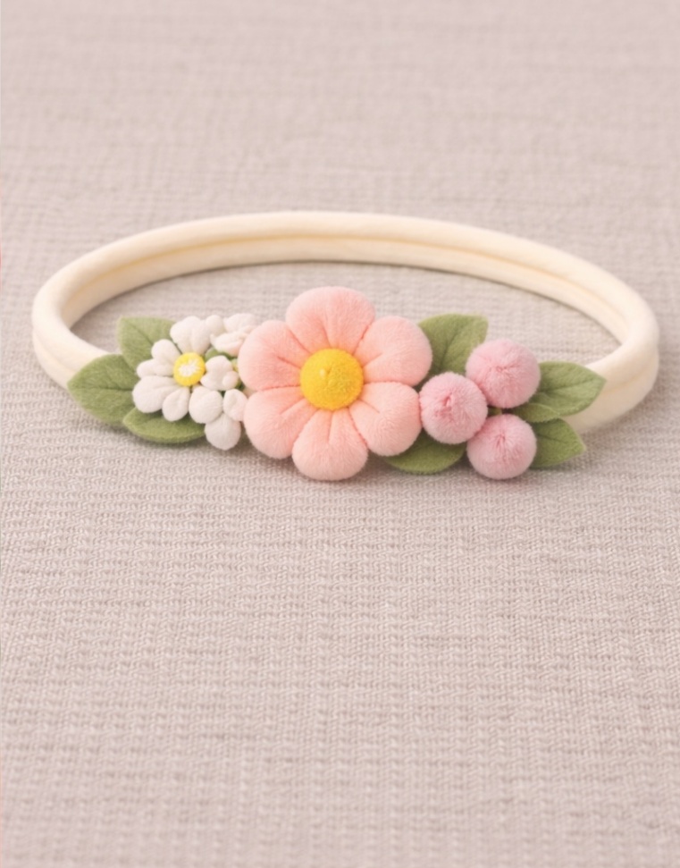Floral Garden Baby Headband - Soft Elastic with Pink & White Flowers