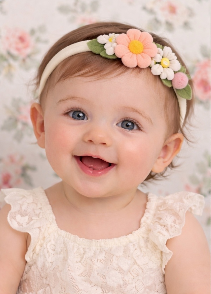 Floral Garden Baby Headband - Soft Elastic with Pink & White Flowers