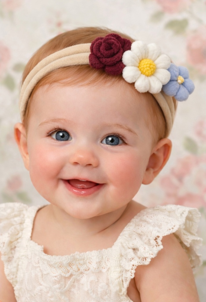Botanical Style Lightweight Baby Headband with Floral Embellishments