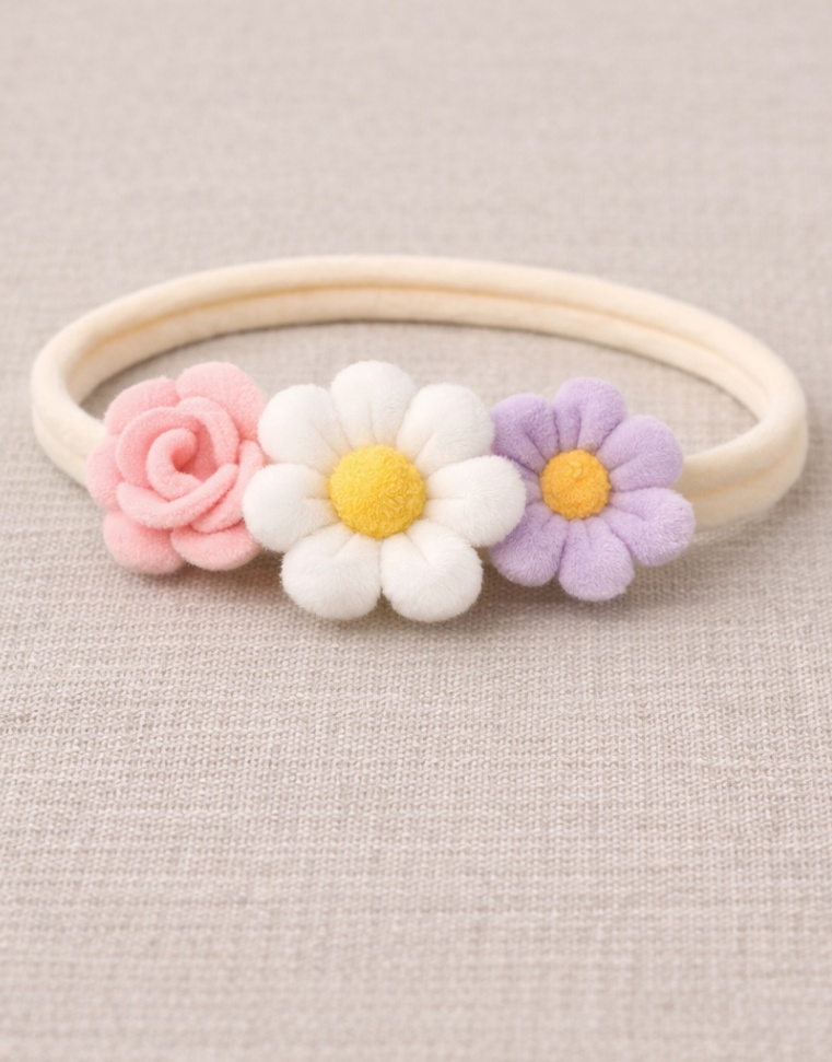 Tiara Floral Pastel para Bebê – Rosa, Margarida e Lavanda