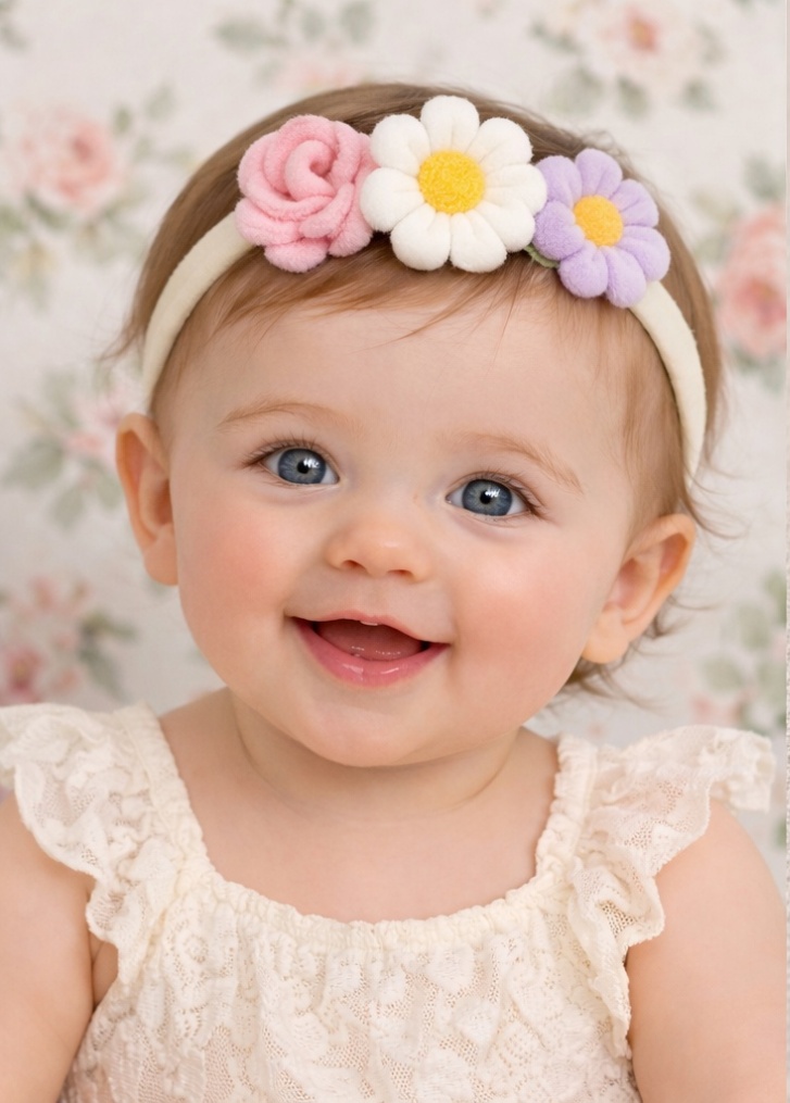 Tiara Floral Pastel para Bebê – Rosa, Margarida e Lavanda