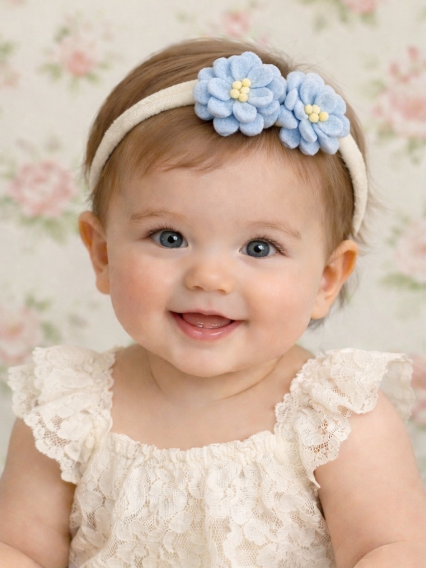 Blue Bloom Twin Flower Baby Headband