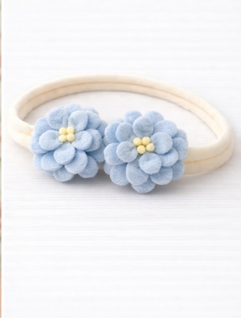 Blue Bloom Twin Flower Baby Headband