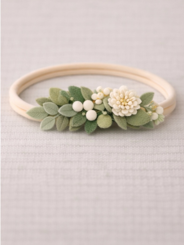Delicate White and Green Botanical Baby Headband