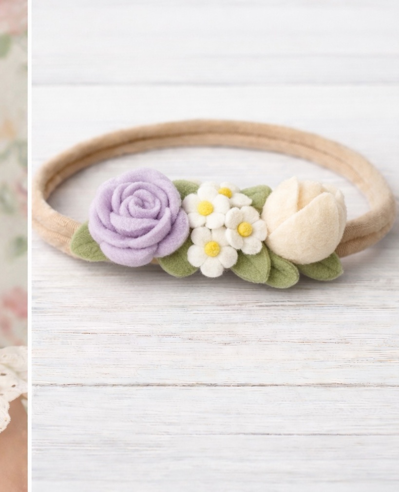 Lavender Garden Trio Baby Headband – Handmade Flower Crown