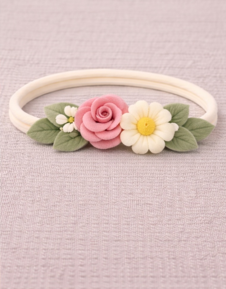 Blush Rose & Daisy Baby Headband - Soft Floral Elegance