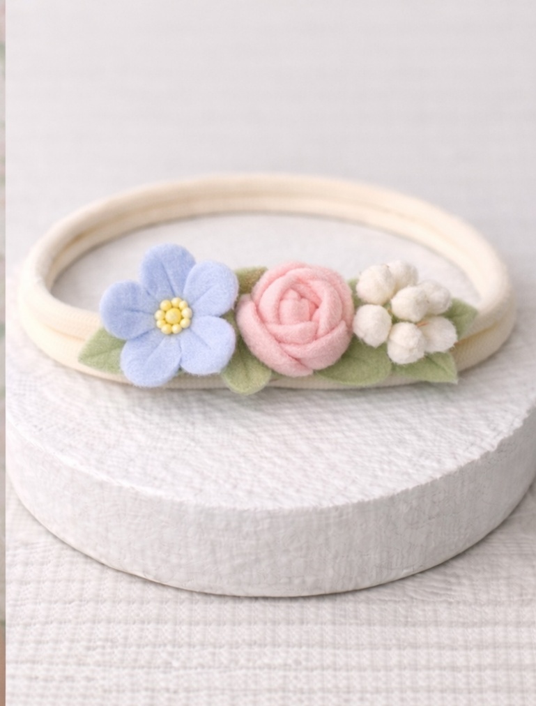 Bandeau bébé avec fleurs roses et bleues