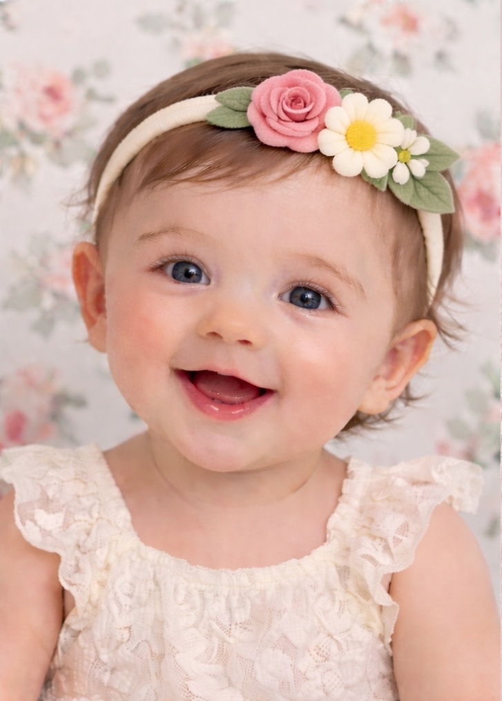 Blush Rose & Daisy Baby Headband - Soft Floral Elegance