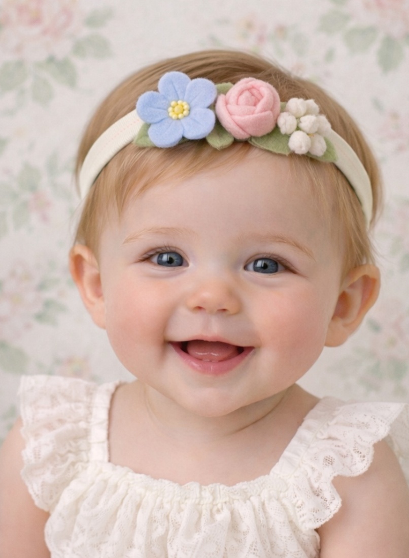 Bandeau bébé avec fleurs roses et bleues